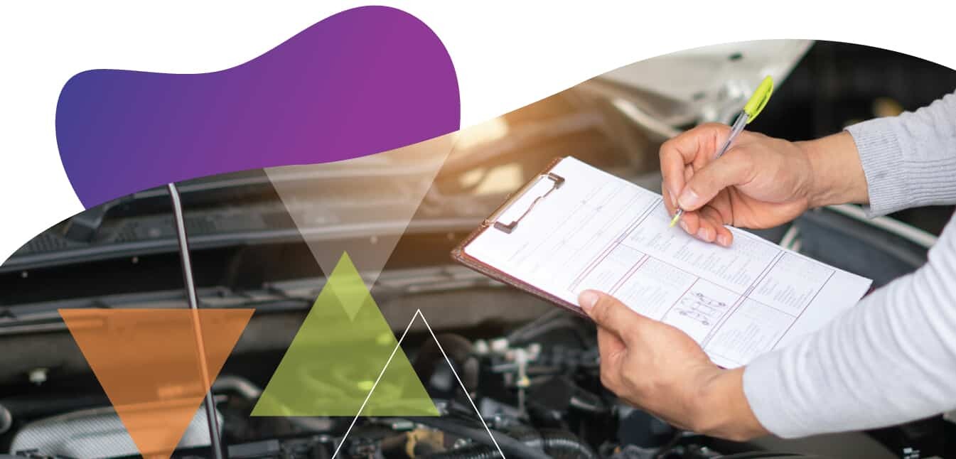 A transit quality assurance contractor uses transit quality control measures to help transit agencies enhance service quality. In this photo, hands hold a clipboard as someone completes a vehicle inspection, which helps ensure vehicle quality assurance.