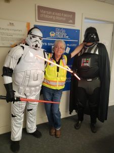 Steve Recently Dressed As Darth Vadar To Encourage Safety Awareness Among His Local Team.