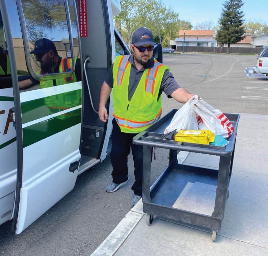MTM Transit driver performs meal delivery. Our staff are performing MTM Transit meal delivery. Working with organizations like Central Texas Food Bank, we deliver meals to many in need.